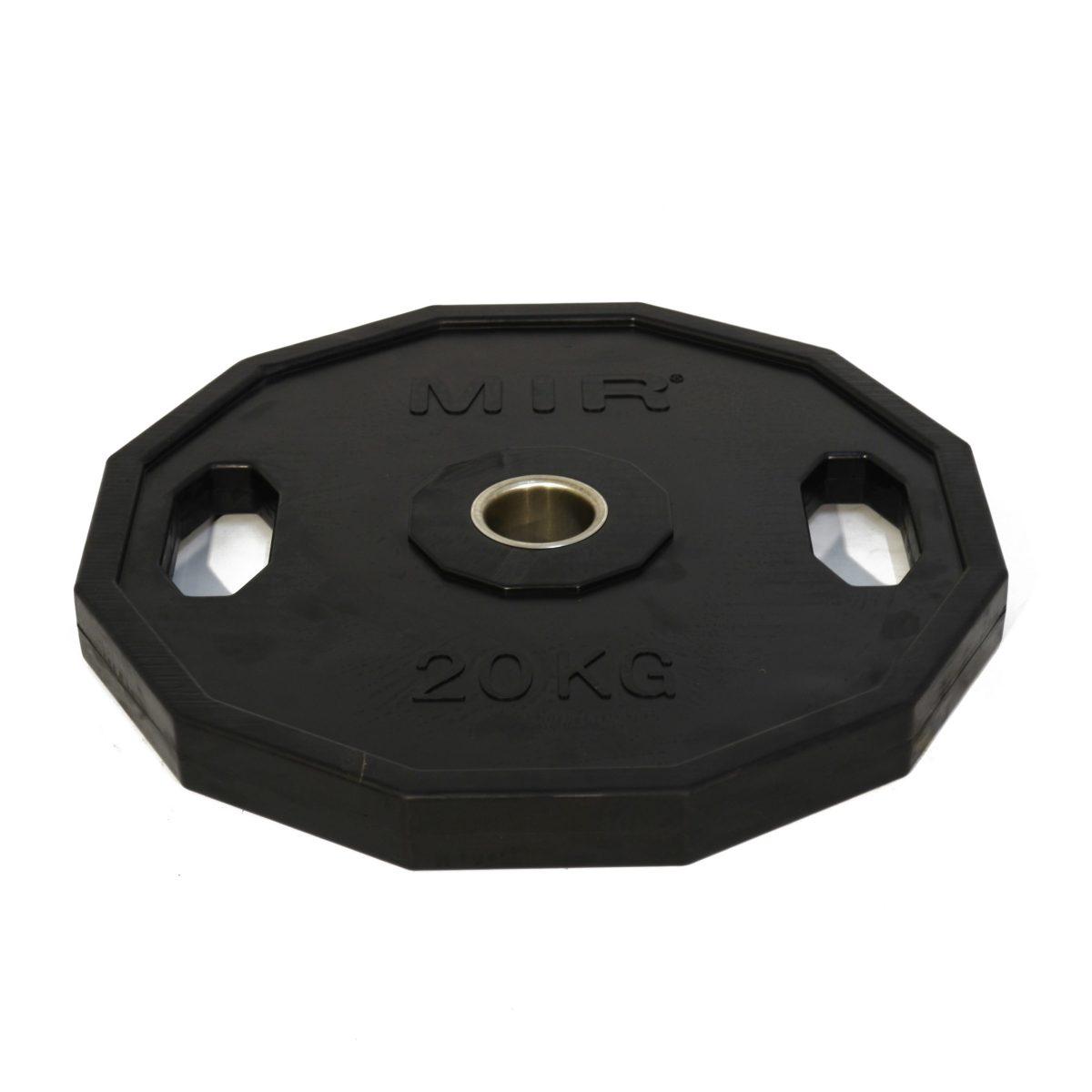 Disco Olimpico de Goma 20k con Manijas - 50mm / Hexagonal - Marca MIR